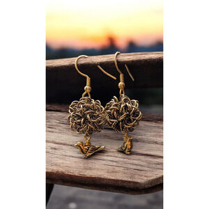 Bird Nest Dangle Earrings Gold Wire Bird Earrings Nature Inspired Jewelry